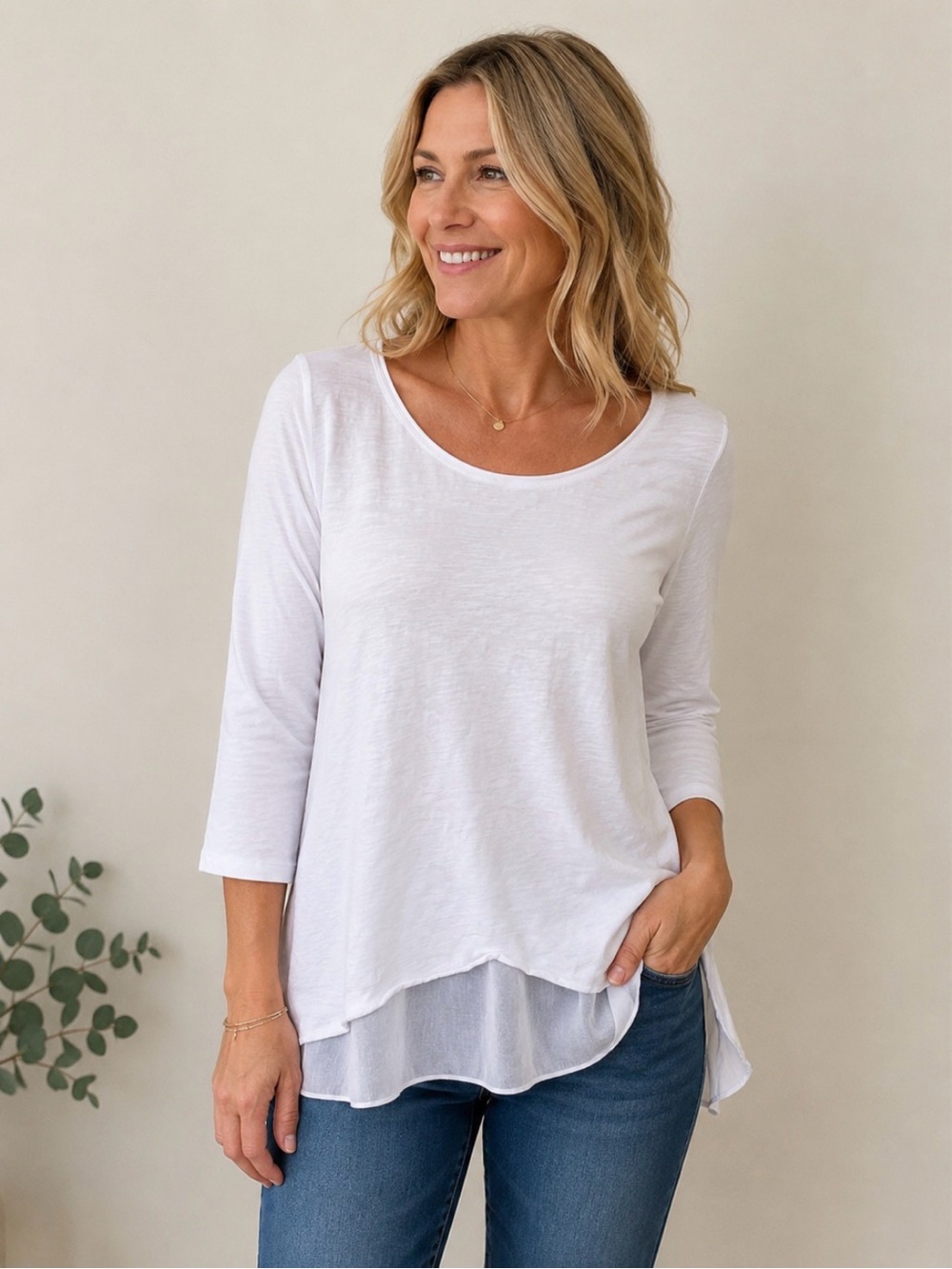 Flora Ashley White Layered Hem Women's Top Size XL - 100% Cotton